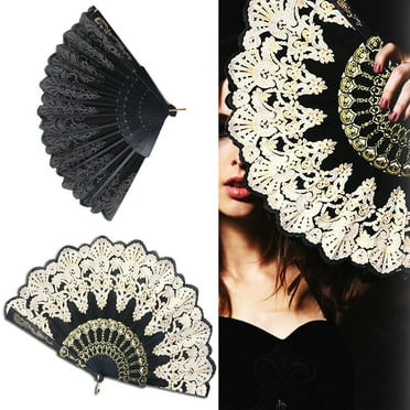 Black TRENDBOX Elegant Vintage Retro Flower Rose Lace Handheld Chinese Folding Fan for Dancing Ball Parties Ladies